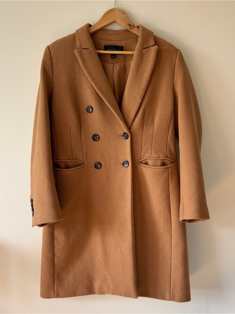 Ann Taylor Double-Breasted Camel Wool Blend Coat